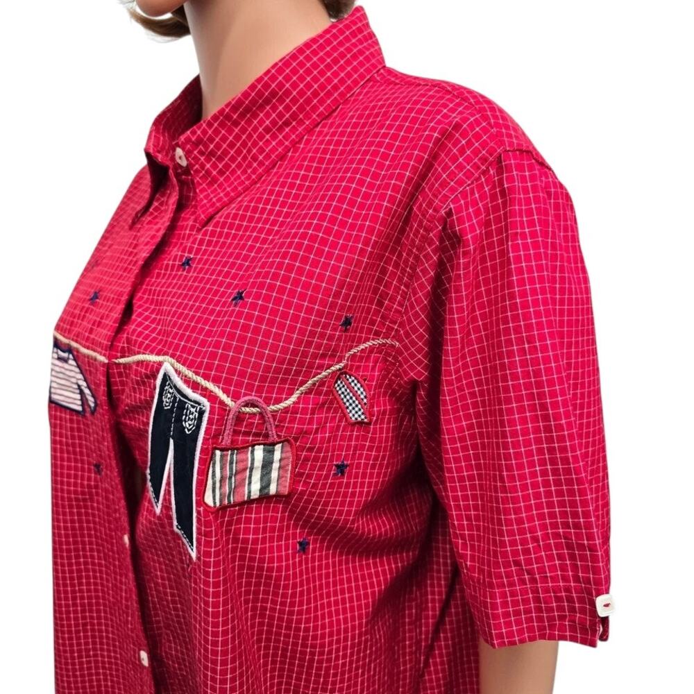 VINTAGE BOBBIE BROOKS Shirt Plus 18W 20W Button down Embroidered Clothesline - Picture 7 of 12